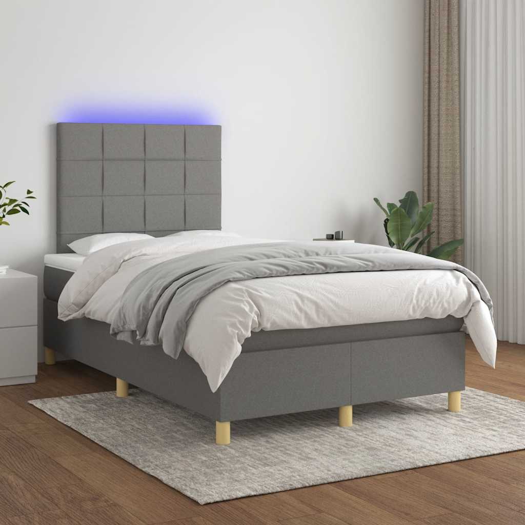 Κρεβάτι Boxspring με Στρώμα & LED Σκ.Γκρι 120x190εκ. Υφασμάτινο