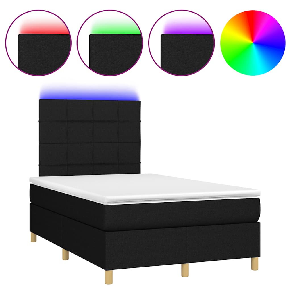 Κρεβάτι Boxspring με Στρώμα & LED Μαύρο 120x190 εκ. Υφασμάτινο