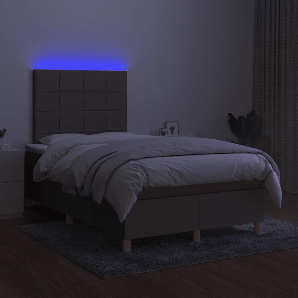 Κρεβάτι Boxspring με Στρώμα & LED Taupe 120x190 εκ. Υφασμάτινο