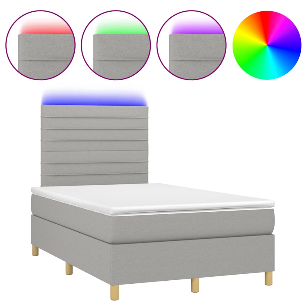 Κρεβάτι Boxspring με Στρώμα & LED Αν.Γκρι 120x190εκ. Υφασμάτινο
