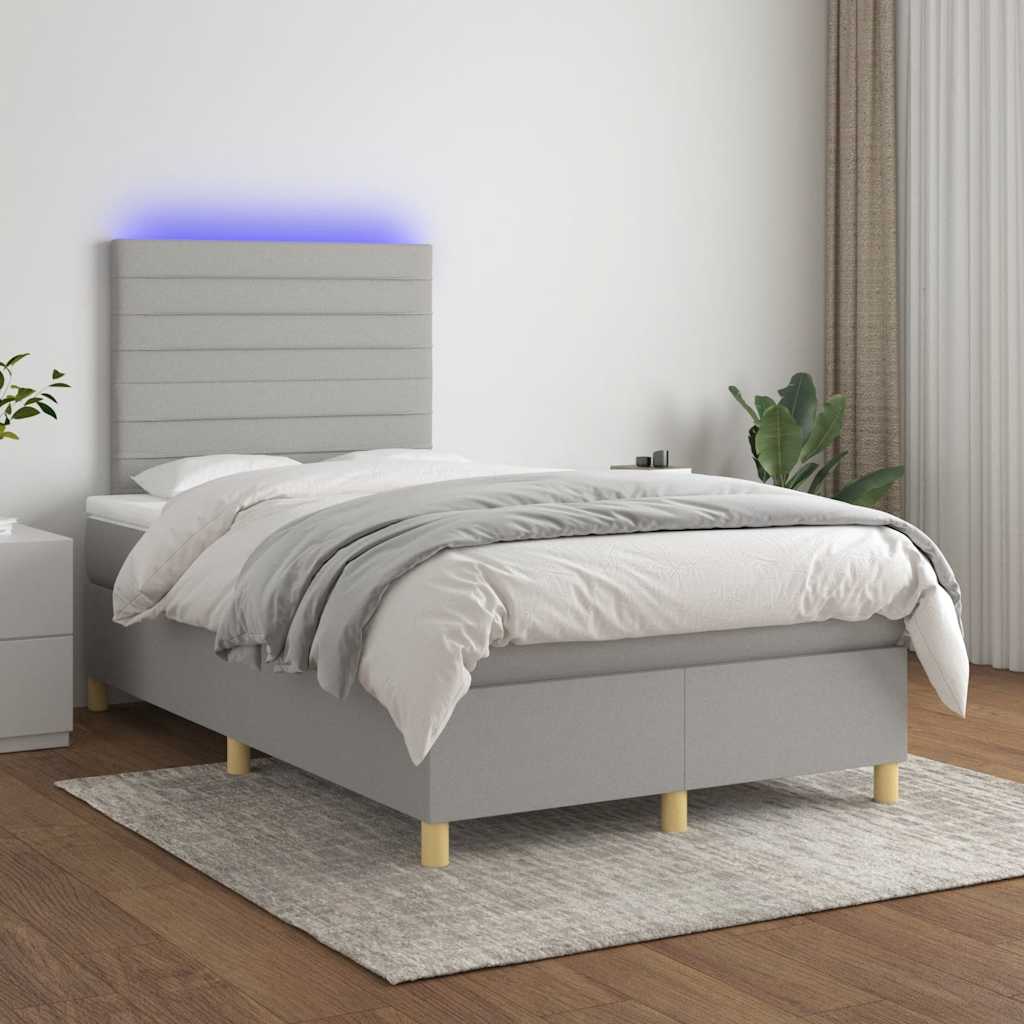 Κρεβάτι Boxspring με Στρώμα & LED Αν.Γκρι 120x190εκ. Υφασμάτινο
