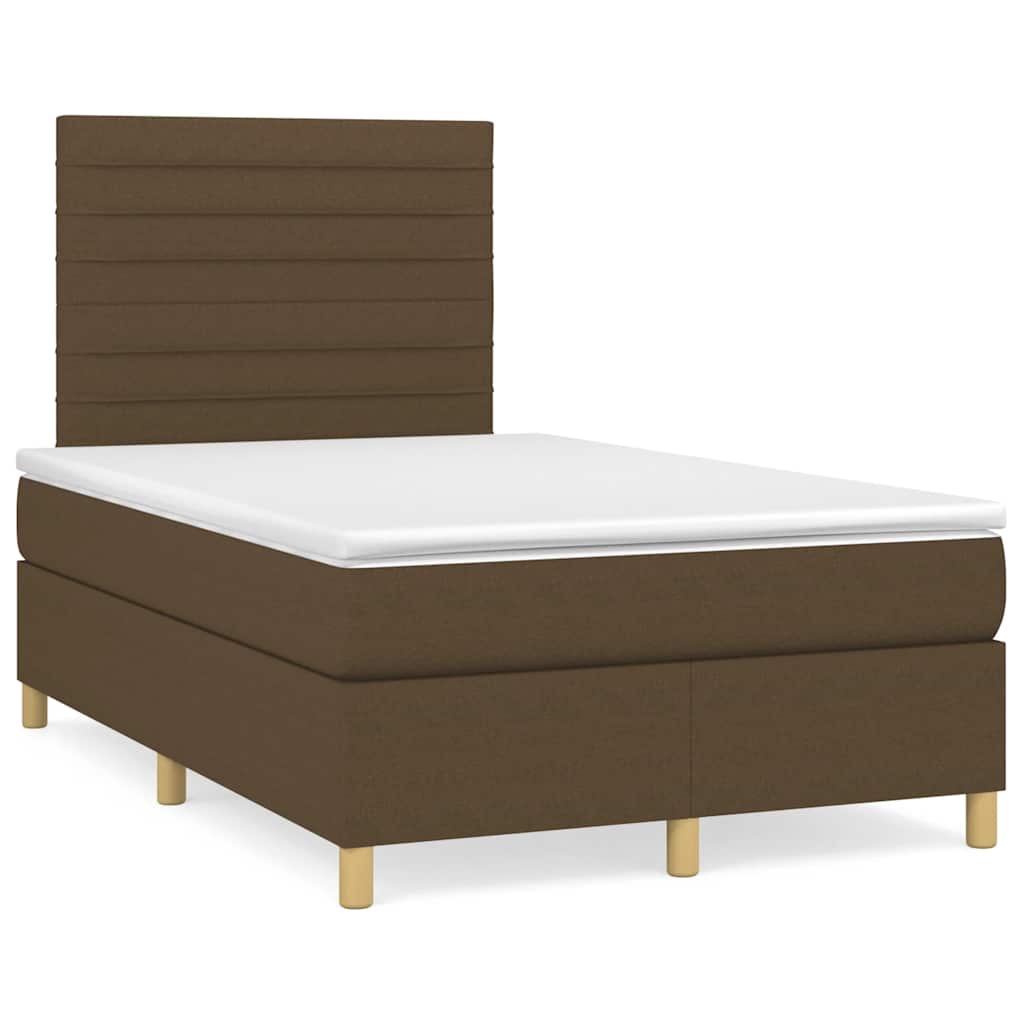 Κρεβάτι Boxspring με Στρώμα & LED Σκ.Καφέ 120x190εκ. Υφασμάτινο