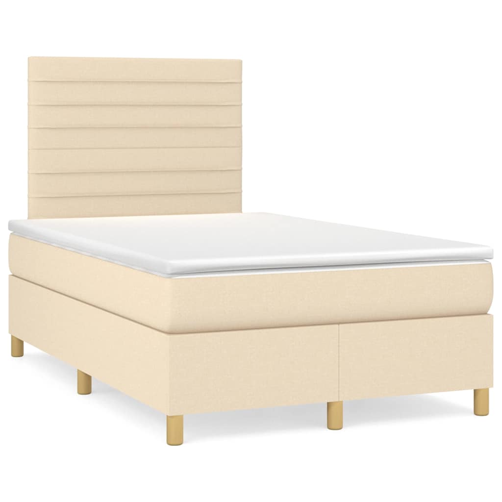 Κρεβάτι Boxspring με Στρώμα & LED Κρεμ 120x190 εκ. Υφασμάτινο - Pakobazaar