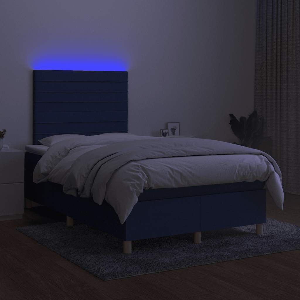 Κρεβάτι Boxspring με Στρώμα & LED Μπλε 120x190εκ. Υφασμάτινο - Pakobazaar