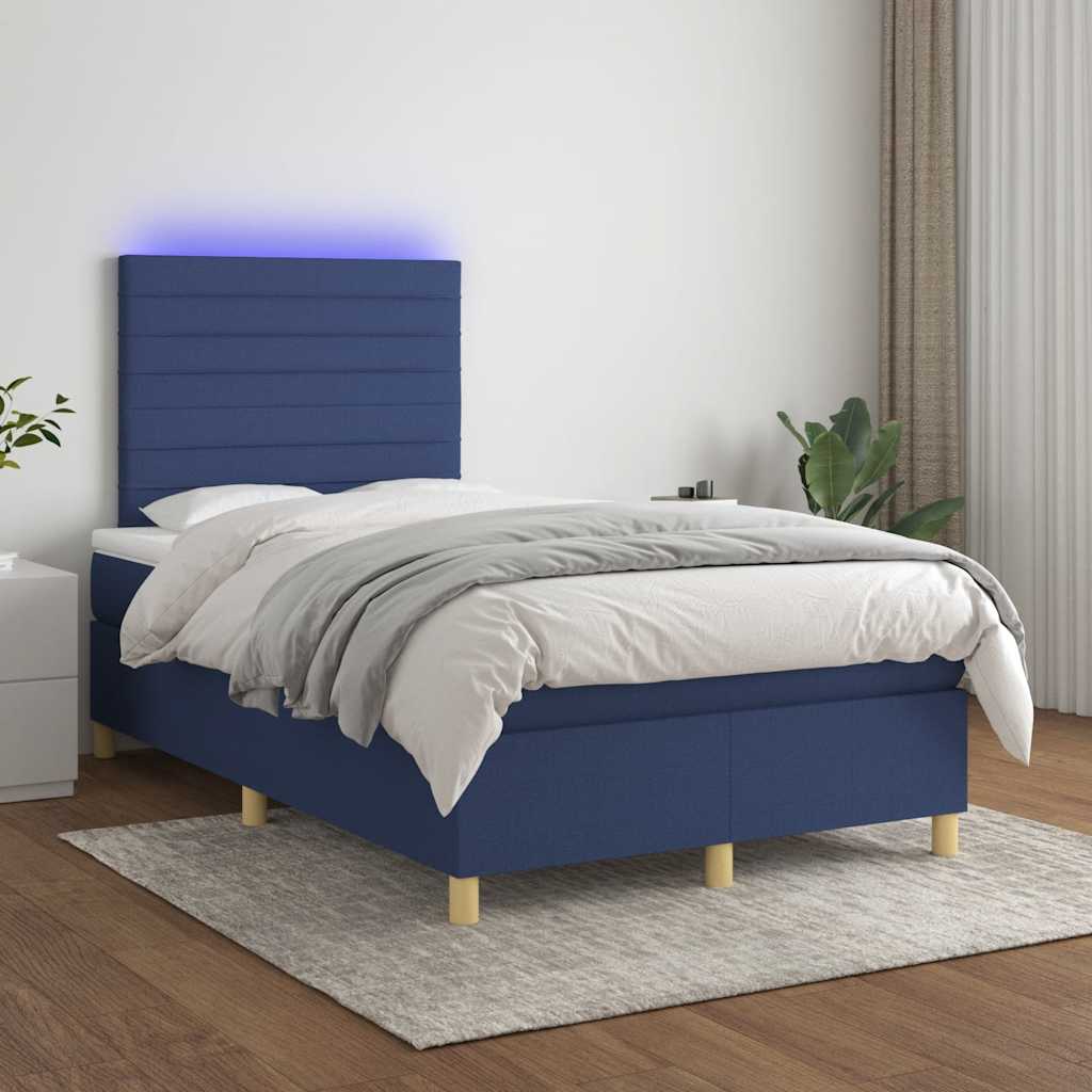 Κρεβάτι Boxspring με Στρώμα & LED Μπλε 120x190εκ. Υφασμάτινο - Pakobazaar