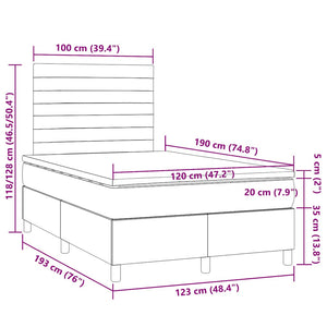 Κρεβάτι Boxspring με Στρώμα & LED Μπλε 120x190εκ. Υφασμάτινο - Pakobazaar