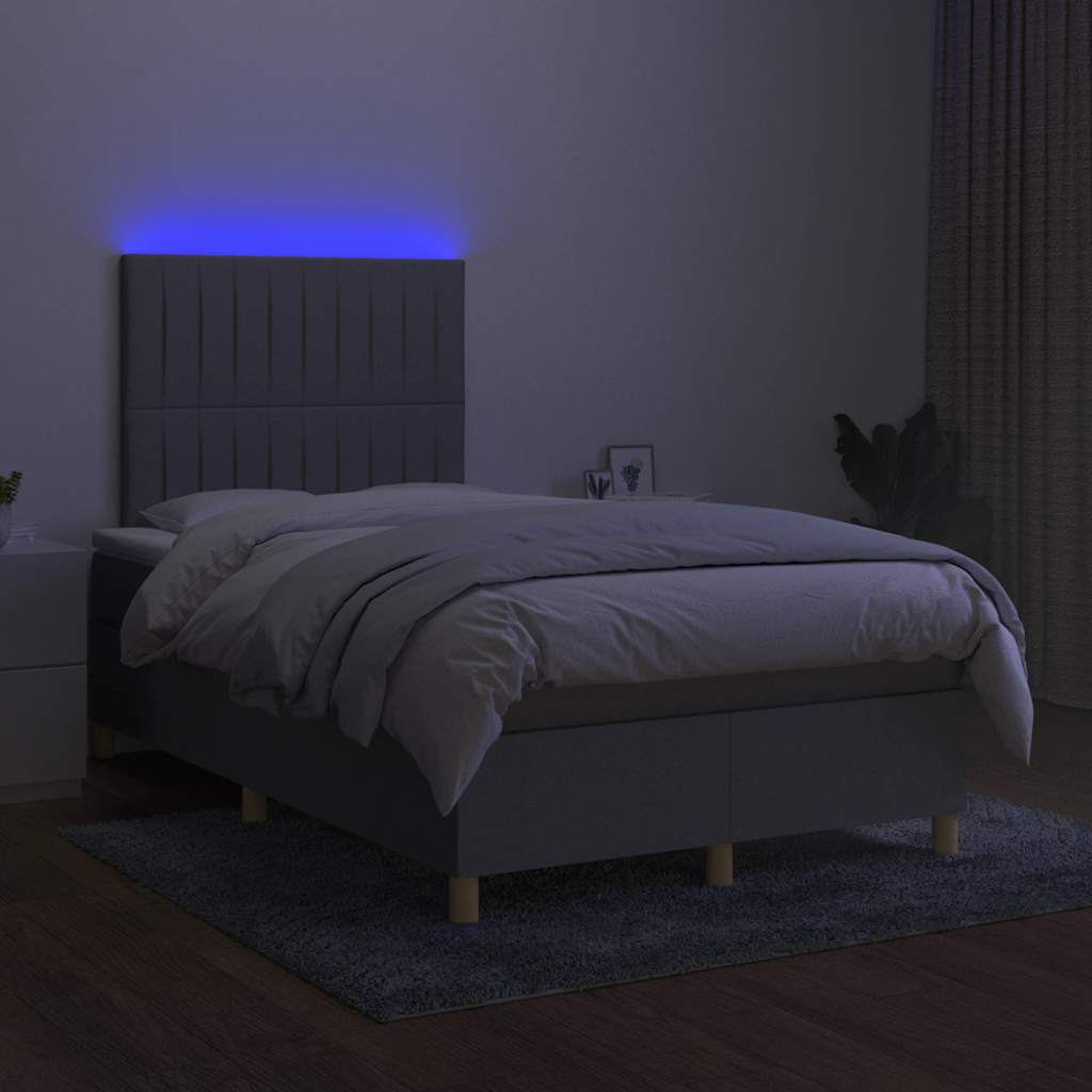 Κρεβάτι Boxspring με Στρώμα & LED Αν.Γκρι 120x190εκ. Υφασμάτινο