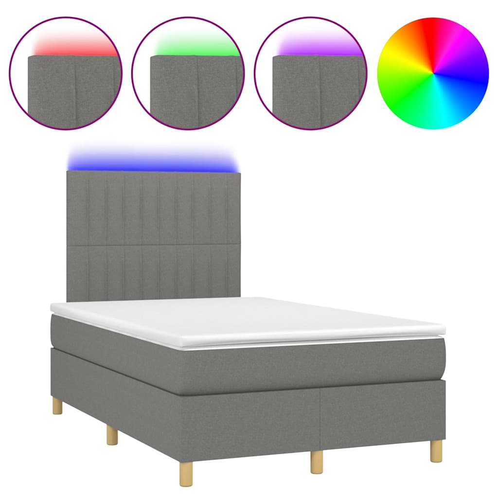 Κρεβάτι Boxspring με Στρώμα & LED Σκ.Γκρι 120x190εκ. Υφασμάτινο - Pakobazaar