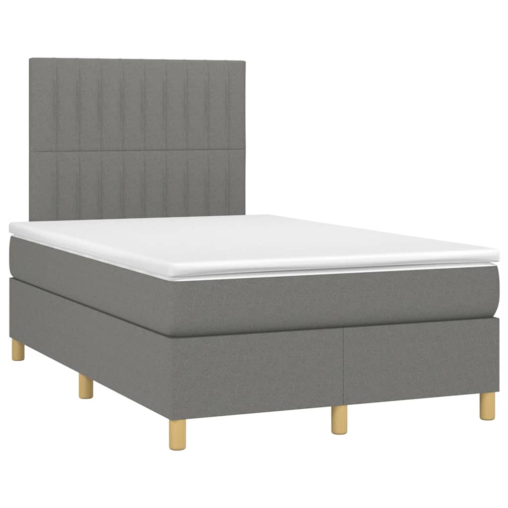 Κρεβάτι Boxspring με Στρώμα & LED Σκ.Γκρι 120x190εκ. Υφασμάτινο - Pakobazaar