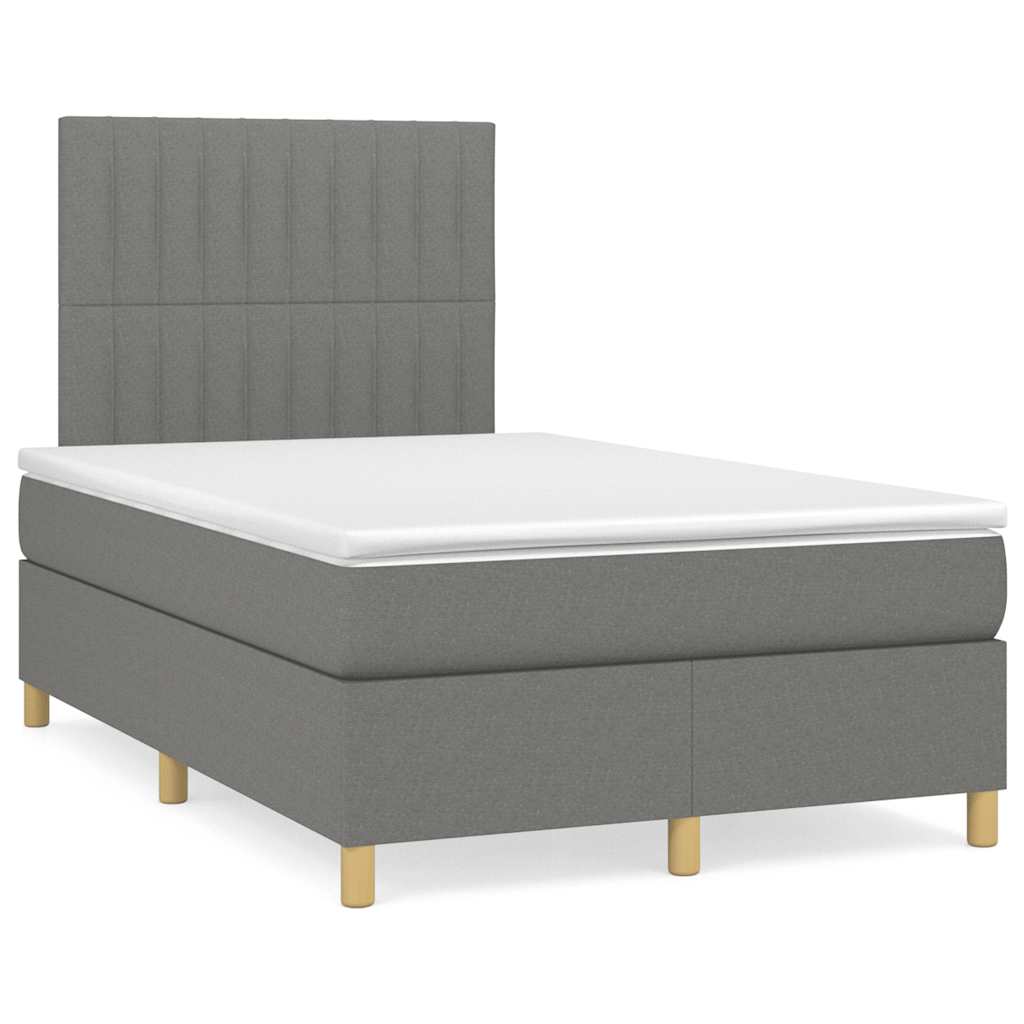 Κρεβάτι Boxspring με Στρώμα & LED Σκ.Γκρι 120x190εκ. Υφασμάτινο - Pakobazaar