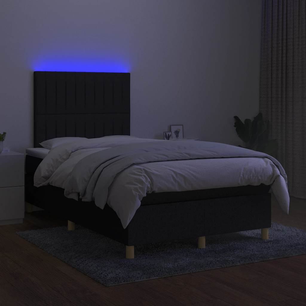 Κρεβάτι Boxspring με Στρώμα & LED Μαύρο 120x190 εκ. Υφασμάτινο