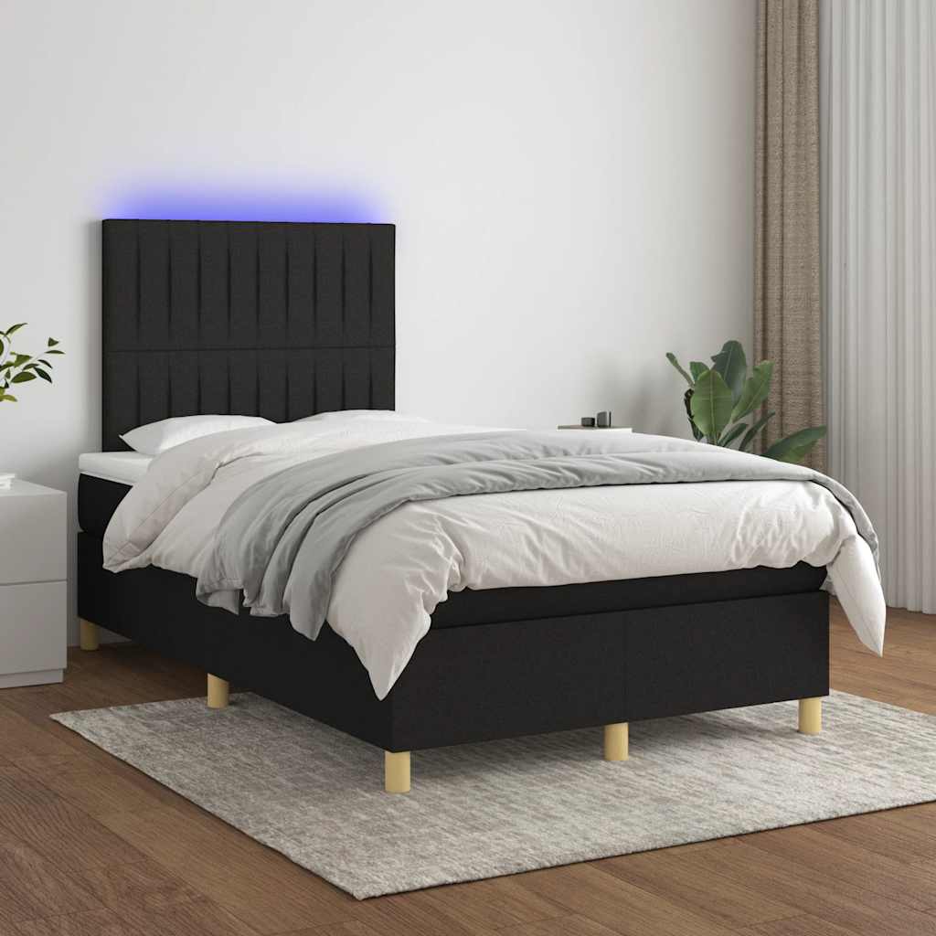 Κρεβάτι Boxspring με Στρώμα & LED Μαύρο 120x190 εκ. Υφασμάτινο