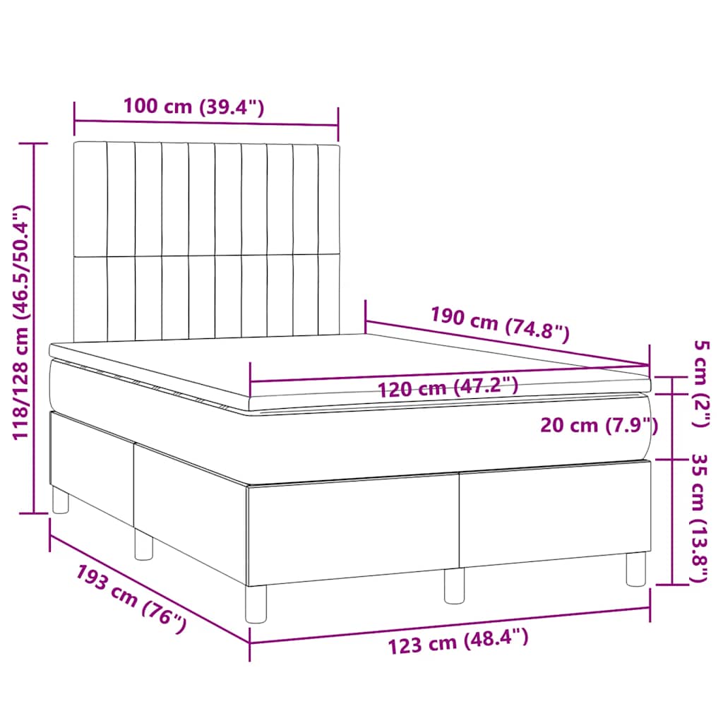 Κρεβάτι Boxspring με Στρώμα & LED Μαύρο 120x190 εκ. Υφασμάτινο