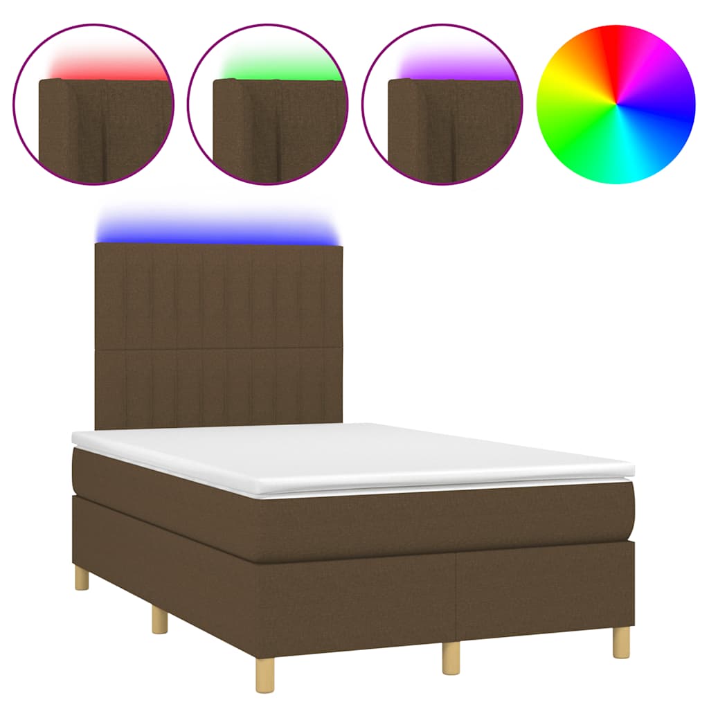 Κρεβάτι Boxspring με Στρώμα & LED Σκ.Καφέ 120x190εκ. Υφασμάτινο