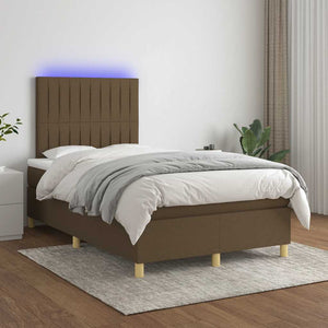 Κρεβάτι Boxspring με Στρώμα & LED Σκ.Καφέ 120x190εκ. Υφασμάτινο