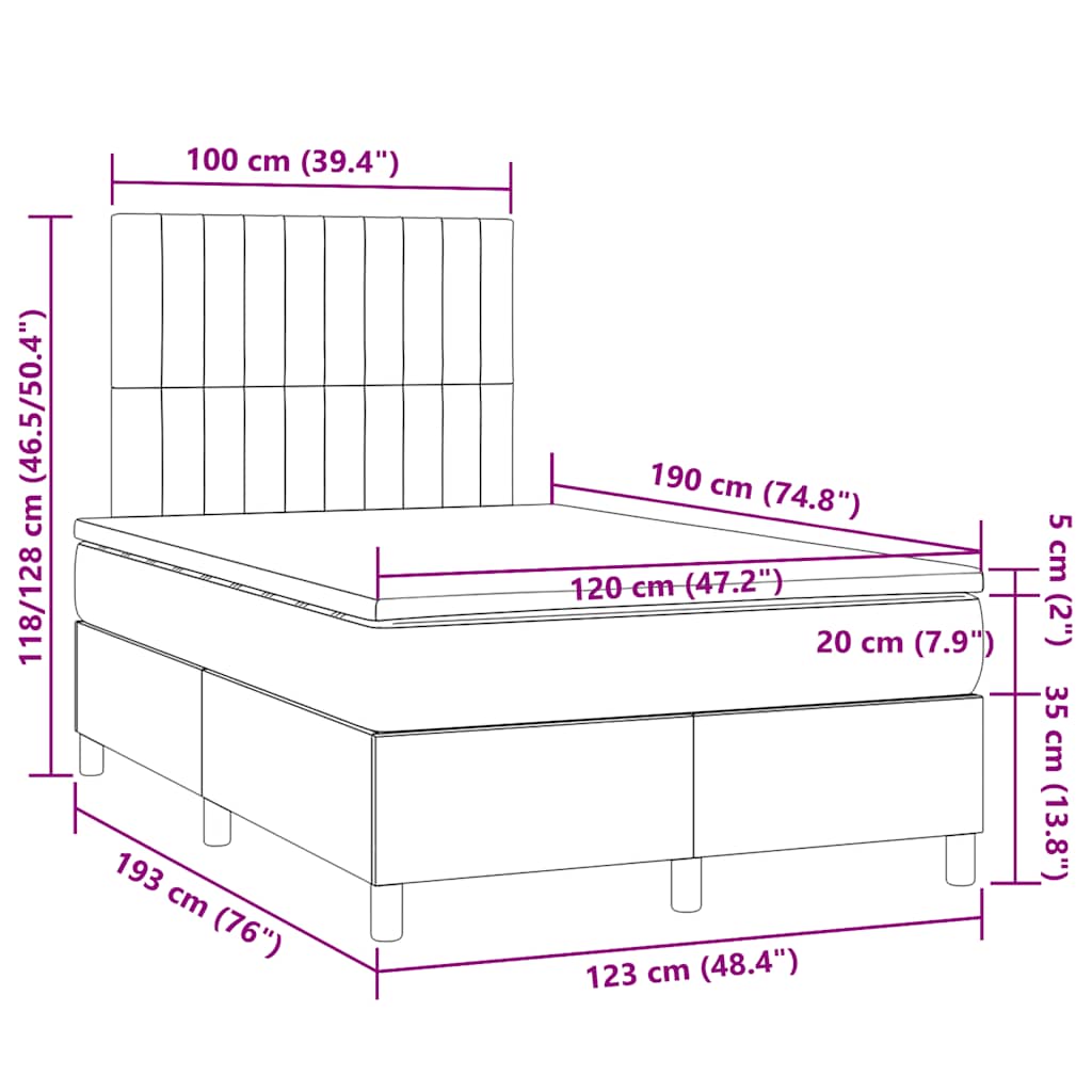 Κρεβάτι Boxspring με Στρώμα & LED Σκ.Καφέ 120x190εκ. Υφασμάτινο