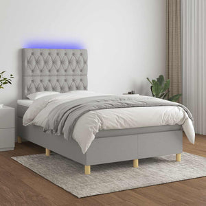 Κρεβάτι Boxspring με Στρώμα & LED Αν.Γκρι 120x190εκ. Υφασμάτινο