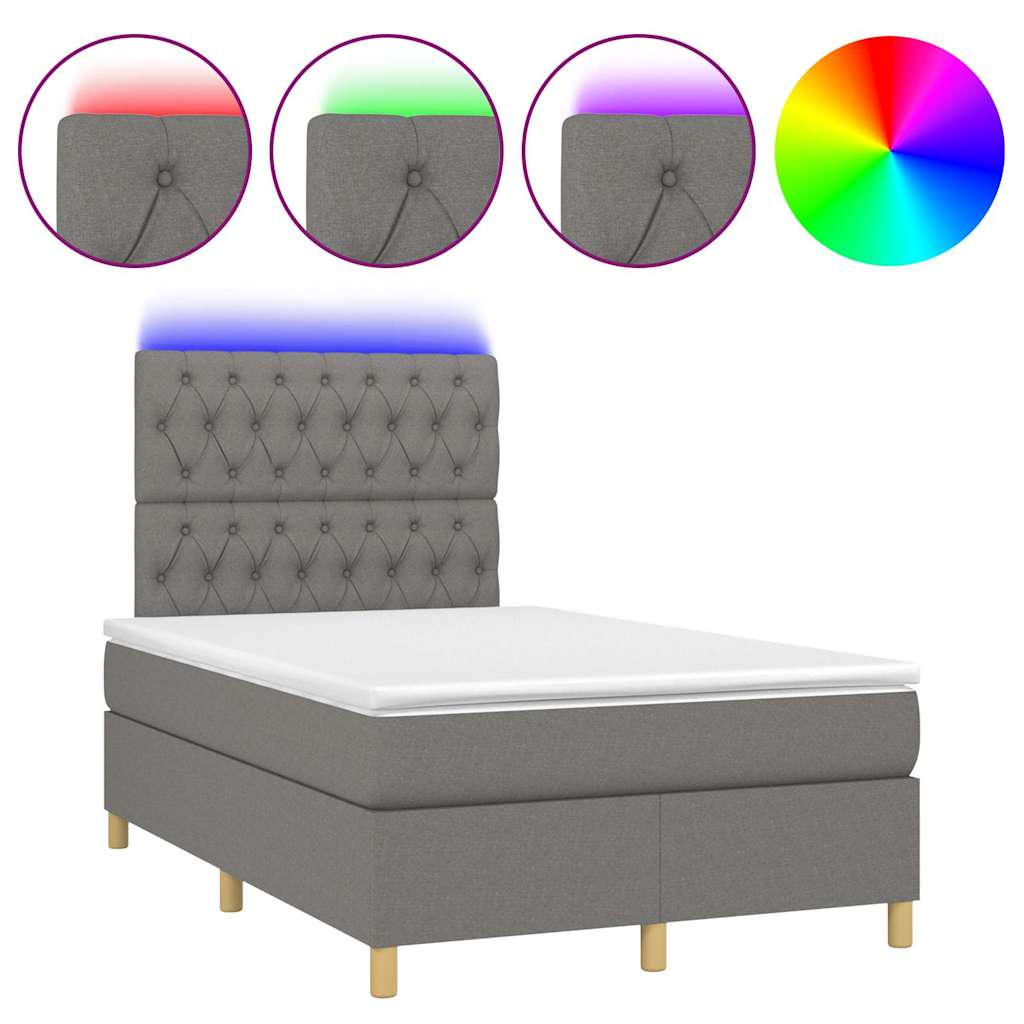 Κρεβάτι Boxspring με Στρώμα & LED Σκ.Γκρι 120x190εκ. Υφασμάτινο