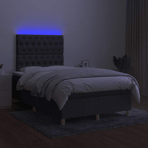 Κρεβάτι Boxspring με Στρώμα & LED Σκ.Γκρι 120x190εκ. Υφασμάτινο
