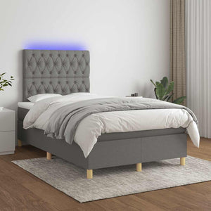 Κρεβάτι Boxspring με Στρώμα & LED Σκ.Γκρι 120x190εκ. Υφασμάτινο