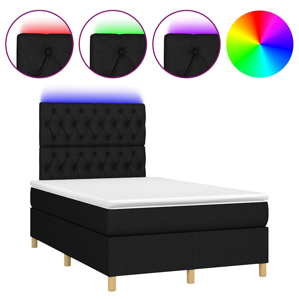 Κρεβάτι Boxspring με Στρώμα & LED Μαύρο 120x190 εκ. Υφασμάτινο