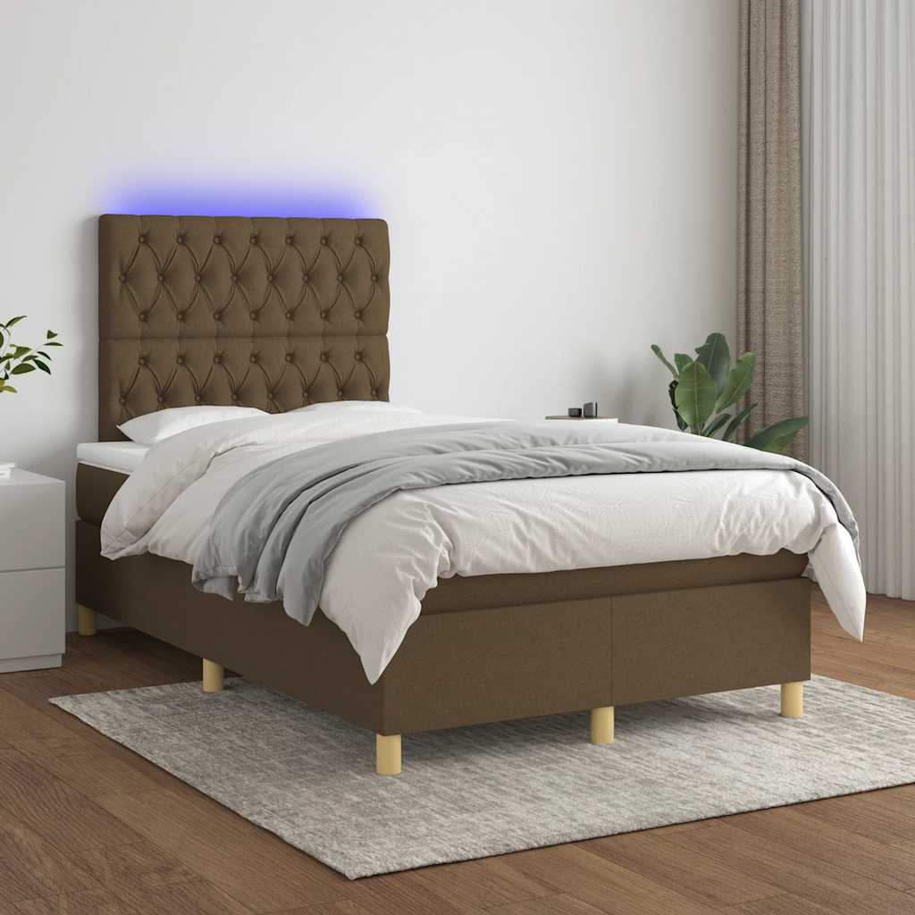 Κρεβάτι Boxspring με Στρώμα & LED Σκ.Καφέ 120x190εκ. Υφασμάτινο