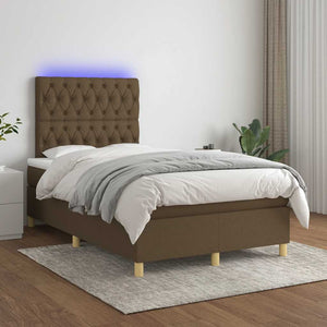 Κρεβάτι Boxspring με Στρώμα & LED Σκ.Καφέ 120x190εκ. Υφασμάτινο