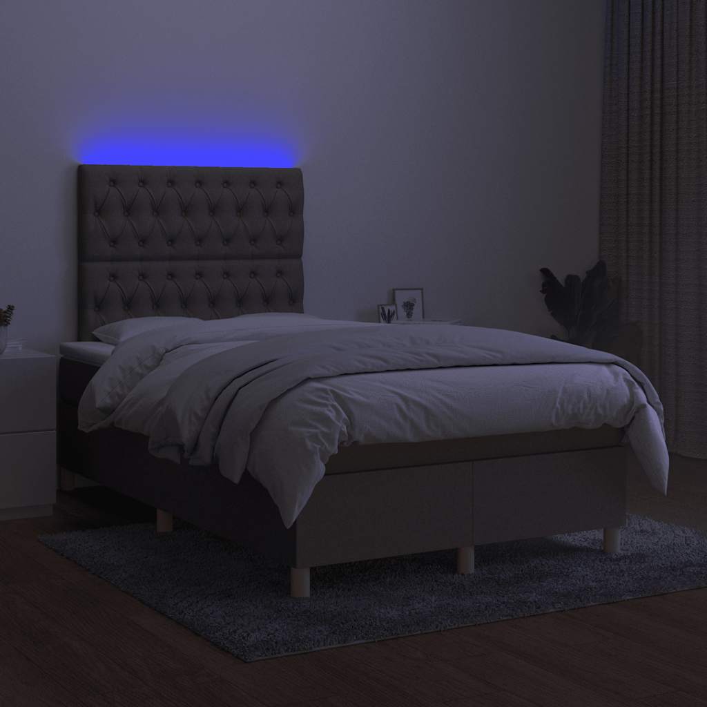 Κρεβάτι Boxspring με Στρώμα & LED Taupe 120x190 εκ. Υφασμάτινο