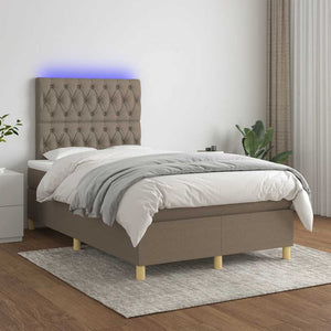 Κρεβάτι Boxspring με Στρώμα & LED Taupe 120x190 εκ. Υφασμάτινο