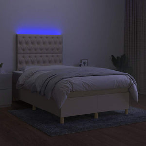 Κρεβάτι Boxspring με Στρώμα & LED Κρεμ 120x190 εκ. Υφασμάτινο - Pakobazaar