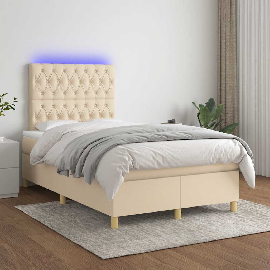 Κρεβάτι Boxspring με Στρώμα & LED Κρεμ 120x190 εκ. Υφασμάτινο - Pakobazaar