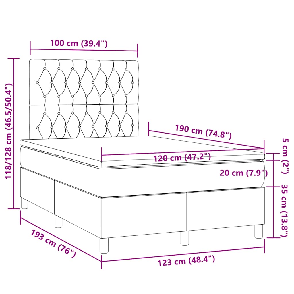 Κρεβάτι Boxspring με Στρώμα & LED Κρεμ 120x190 εκ. Υφασμάτινο - Pakobazaar