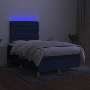 Κρεβάτι Boxspring με Στρώμα & LED Μπλε 120x190εκ. Υφασμάτινο