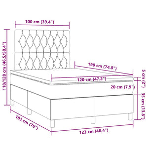 Κρεβάτι Boxspring με Στρώμα & LED Μπλε 120x190εκ. Υφασμάτινο