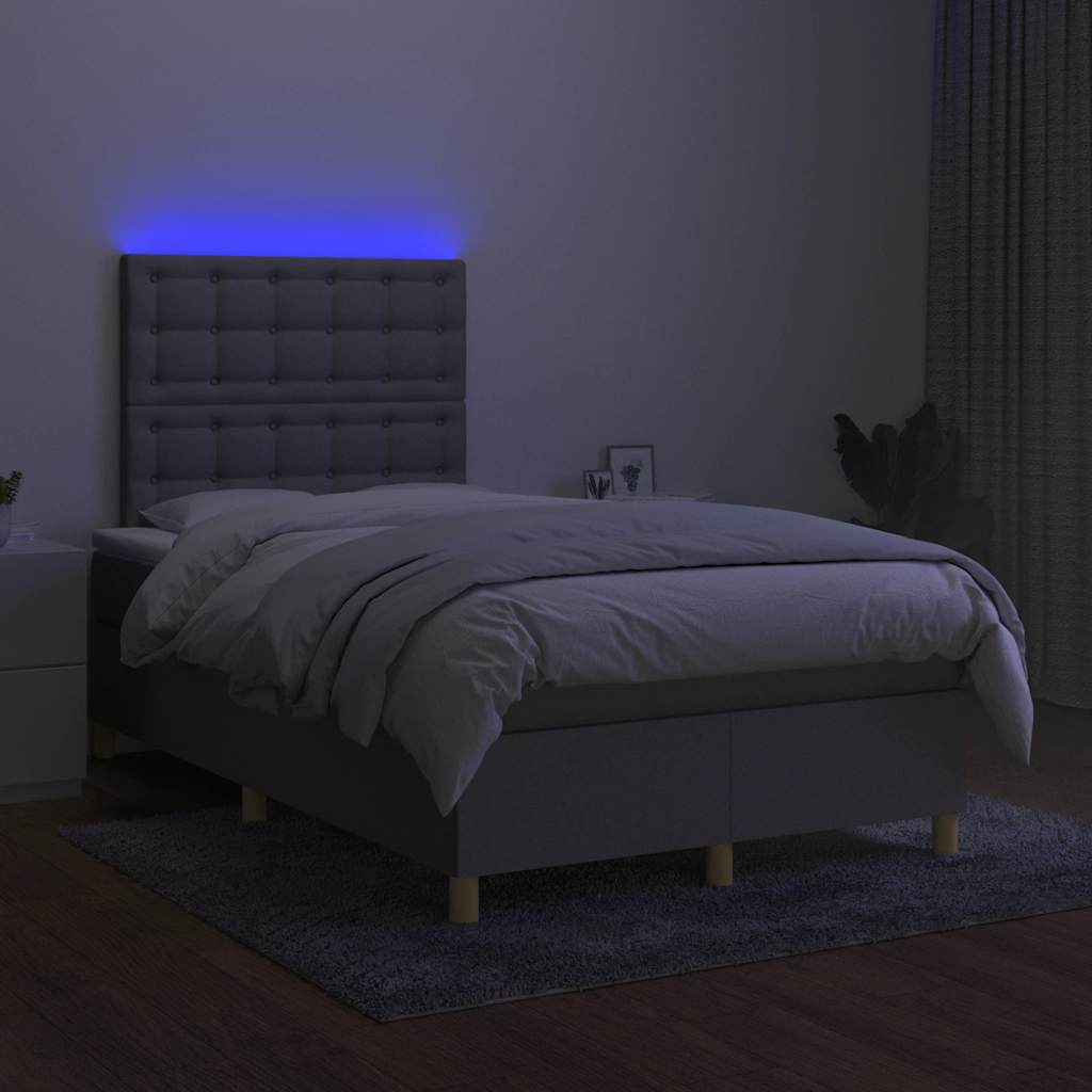 Κρεβάτι Boxspring με Στρώμα & LED Αν.Γκρι 120x190εκ. Υφασμάτινο