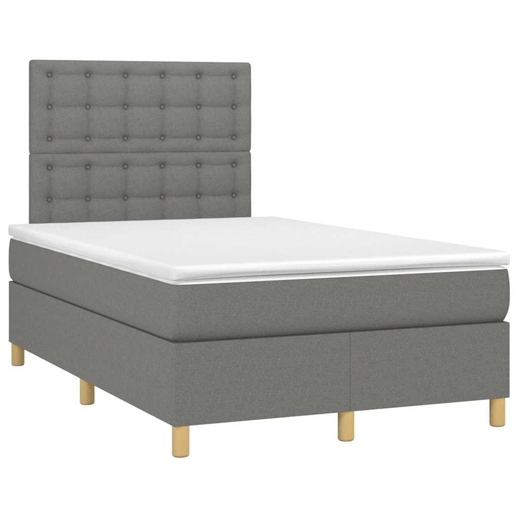 Κρεβάτι Boxspring με Στρώμα & LED Σκ.Γκρι 120x190εκ. Υφασμάτινο