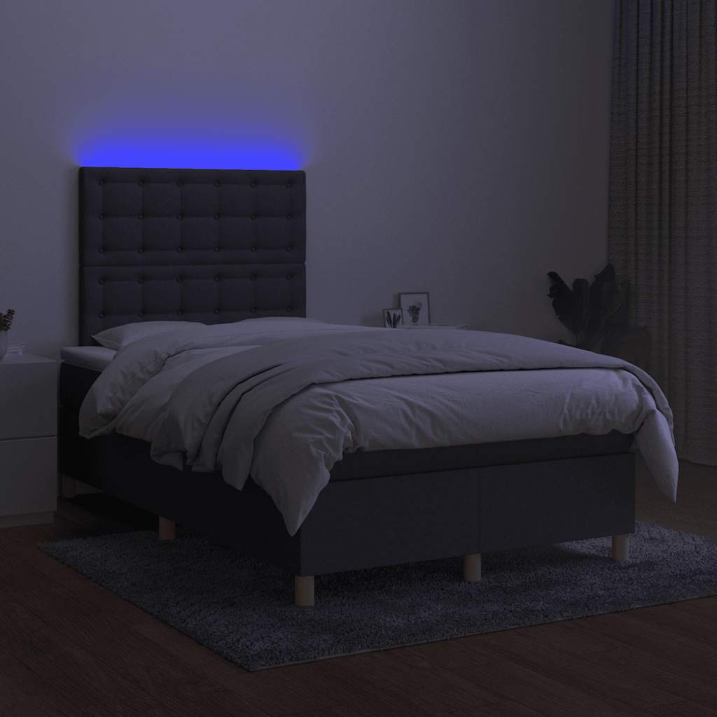 Κρεβάτι Boxspring με Στρώμα & LED Σκ.Γκρι 120x190εκ. Υφασμάτινο