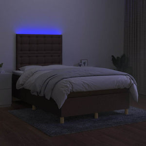 Κρεβάτι Boxspring με Στρώμα & LED Σκ.Καφέ 120x190εκ. Υφασμάτινο