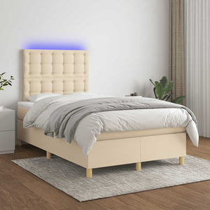 Κρεβάτι Boxspring με Στρώμα & LED Κρεμ 120x190 εκ. Υφασμάτινο - Pakobazaar
