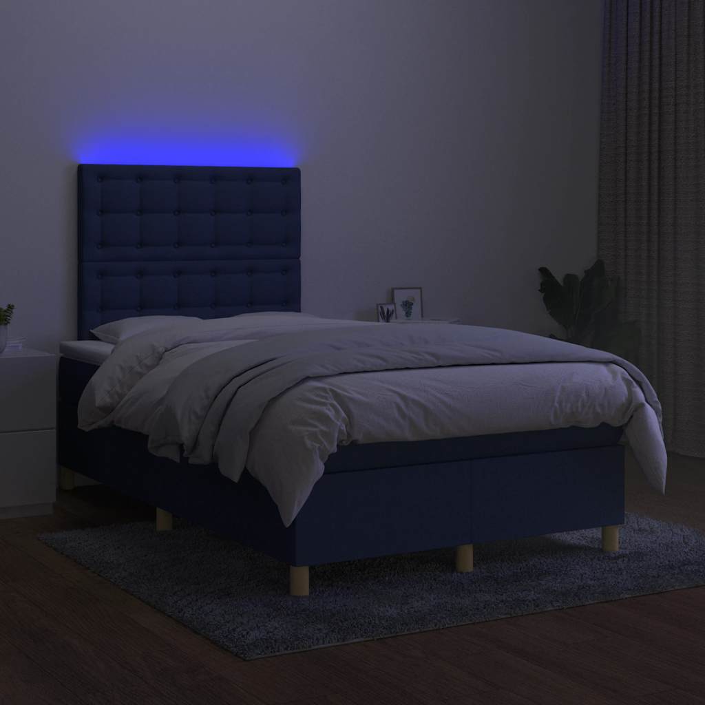 Κρεβάτι Boxspring με Στρώμα & LED Μπλε 120x190εκ. Υφασμάτινο - Pakobazaar