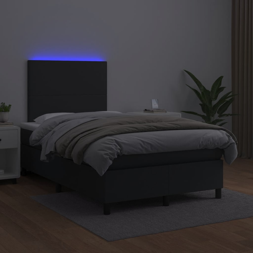 Κρεβάτι Boxspring με Στρώμα&LED Μαύρο 120x190εκ.Συνθετικό Δέρμα