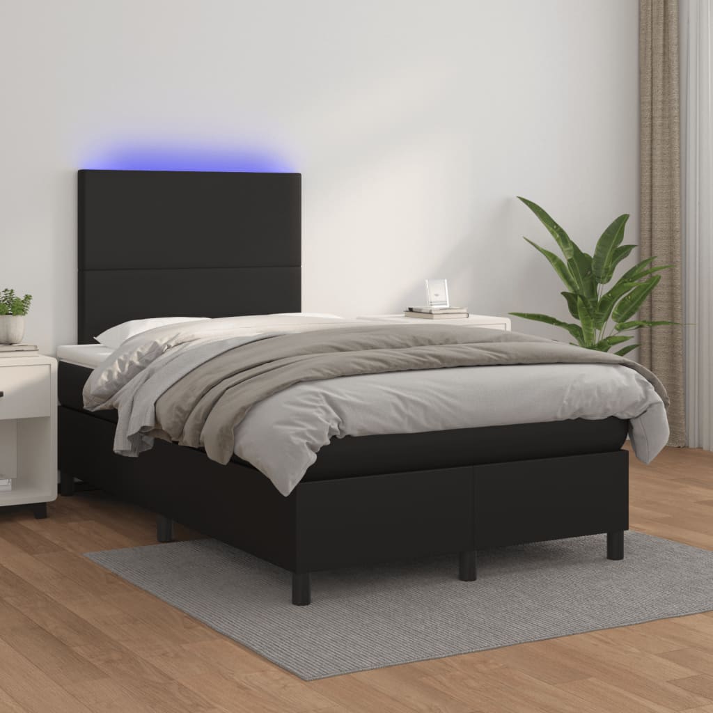Κρεβάτι Boxspring με Στρώμα&LED Μαύρο 120x190εκ.Συνθετικό Δέρμα
