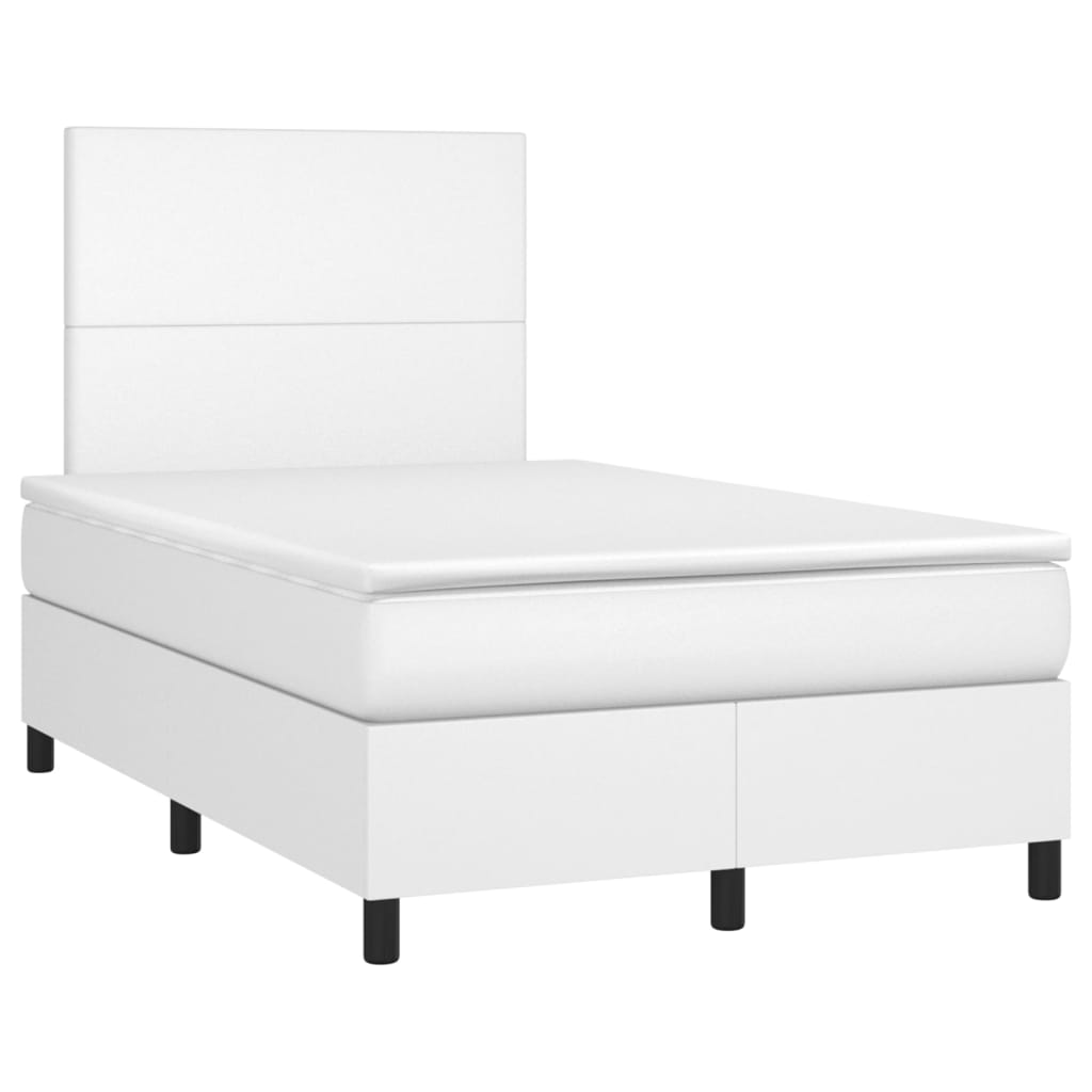 Κρεβάτι Boxspring με Στρώμα & LED Λευκό 120x190 εκ. Συνθ. Δέρμα