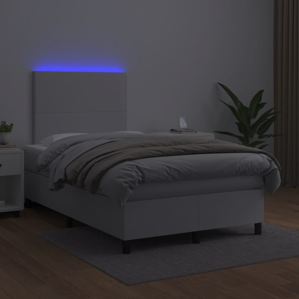 Κρεβάτι Boxspring με Στρώμα & LED Λευκό 120x190 εκ. Συνθ. Δέρμα