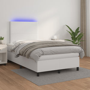 Κρεβάτι Boxspring με Στρώμα & LED Λευκό 120x190 εκ. Συνθ. Δέρμα