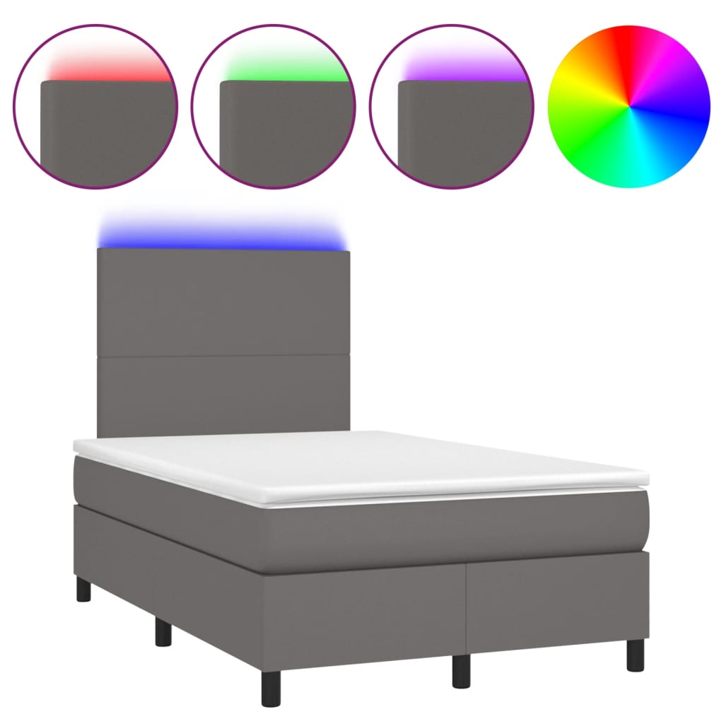 Κρεβάτι Boxspring με Στρώμα & LED Γκρι 120x190 εκ. Συνθ. Δέρμα
