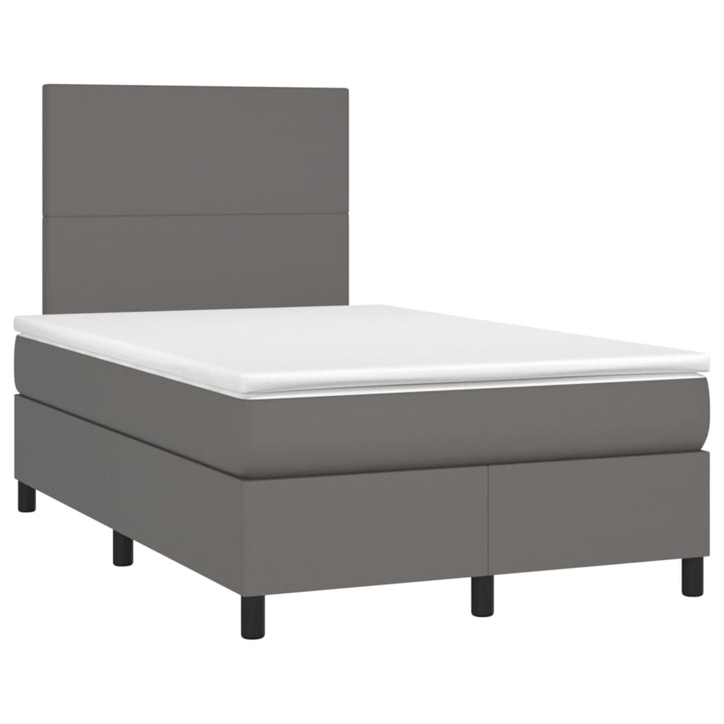 Κρεβάτι Boxspring με Στρώμα & LED Γκρι 120x190 εκ. Συνθ. Δέρμα