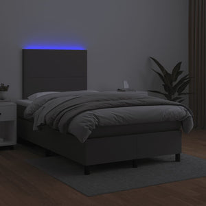 Κρεβάτι Boxspring με Στρώμα & LED Γκρι 120x190 εκ. Συνθ. Δέρμα