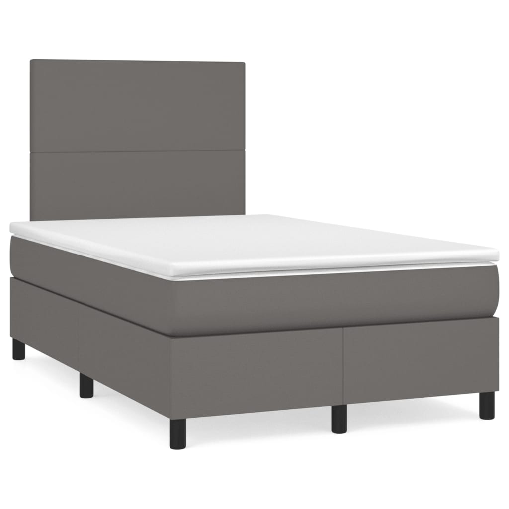 Κρεβάτι Boxspring με Στρώμα & LED Γκρι 120x190 εκ. Συνθ. Δέρμα