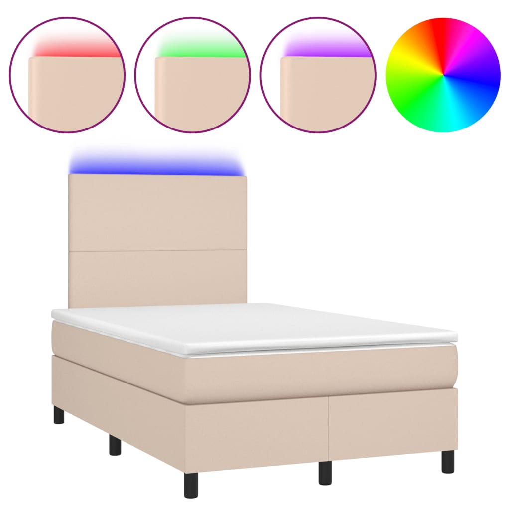 Κρεβάτι Boxspring Στρώμα&LED Καπουτσίνο 120x190 εκ. Συνθ. Δέρμα